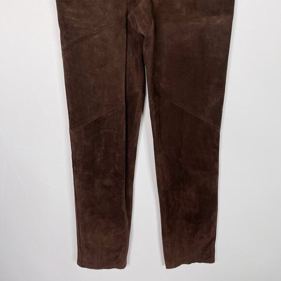 Lord & Taylor Womens 4P Petite Brown Suede Leather High Rise Straight Leg Pants - Picture 4 of 9